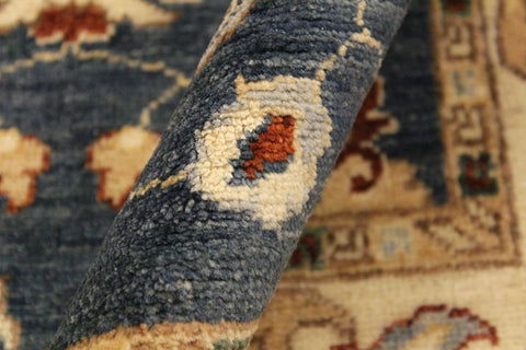 handmade Transitional Kafkaz Blue Ivory Hand Knotted RECTANGLE 100% WOOL area rug 4X6