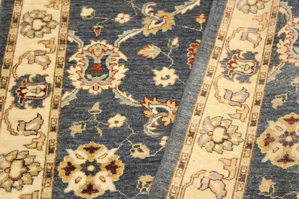 handmade Transitional Kafkaz Blue Ivory Hand Knotted RECTANGLE 100% WOOL area rug 4X6