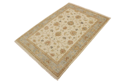 handmade Traditional Kafkaz Ivory Blue Hand Knotted RECTANGLE 100% WOOL area rug 4x6