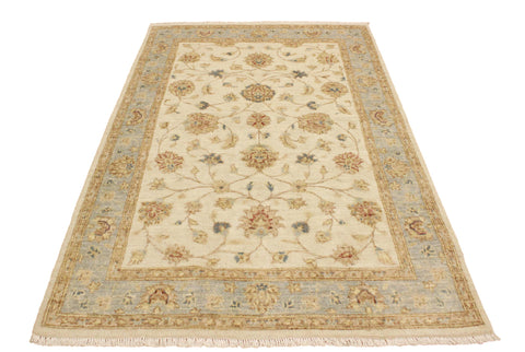 handmade Traditional Kafkaz Ivory Blue Hand Knotted RECTANGLE 100% WOOL area rug 4x6