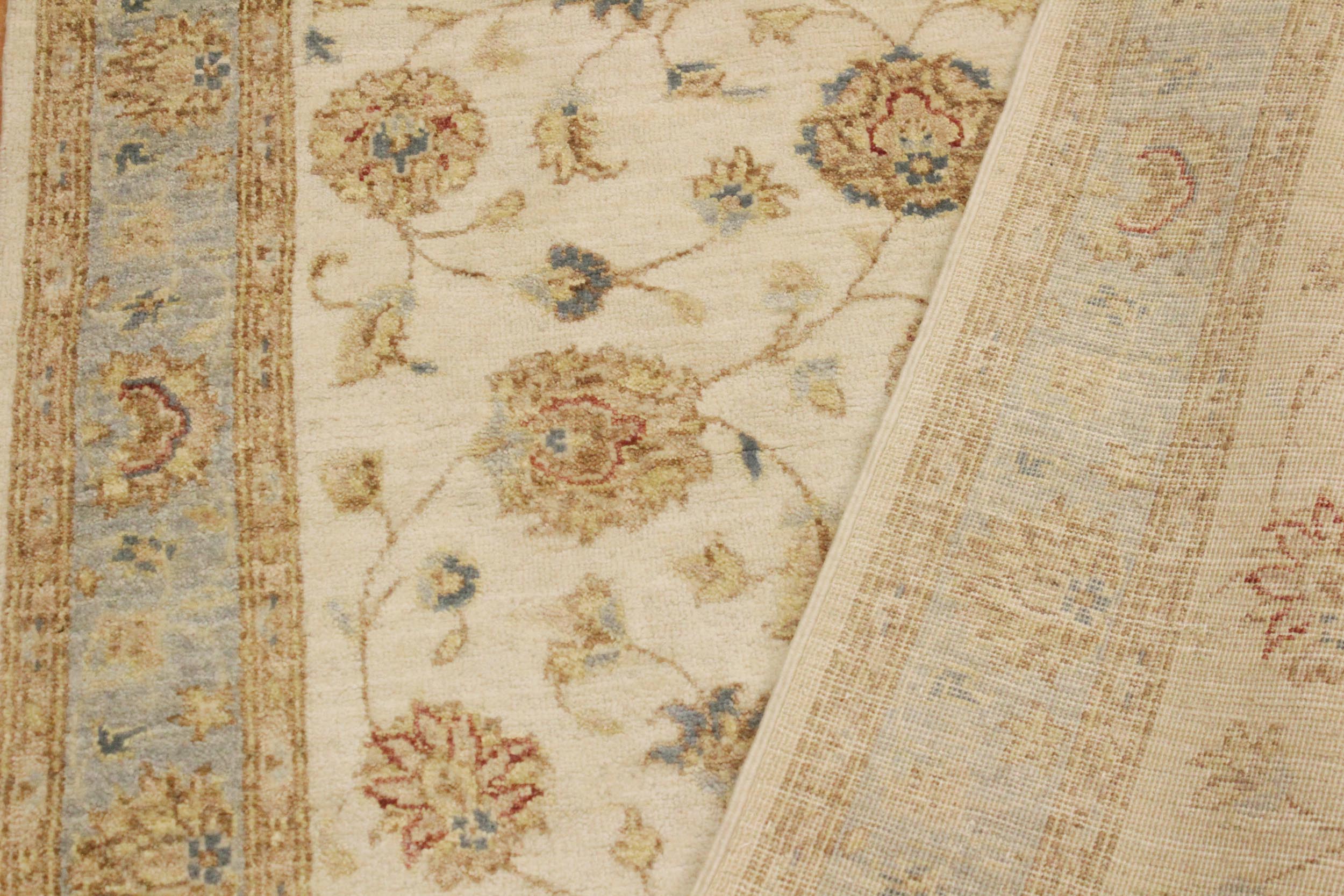 handmade Traditional Kafkaz Ivory Blue Hand Knotted RECTANGLE 100% WOOL area rug 4x6