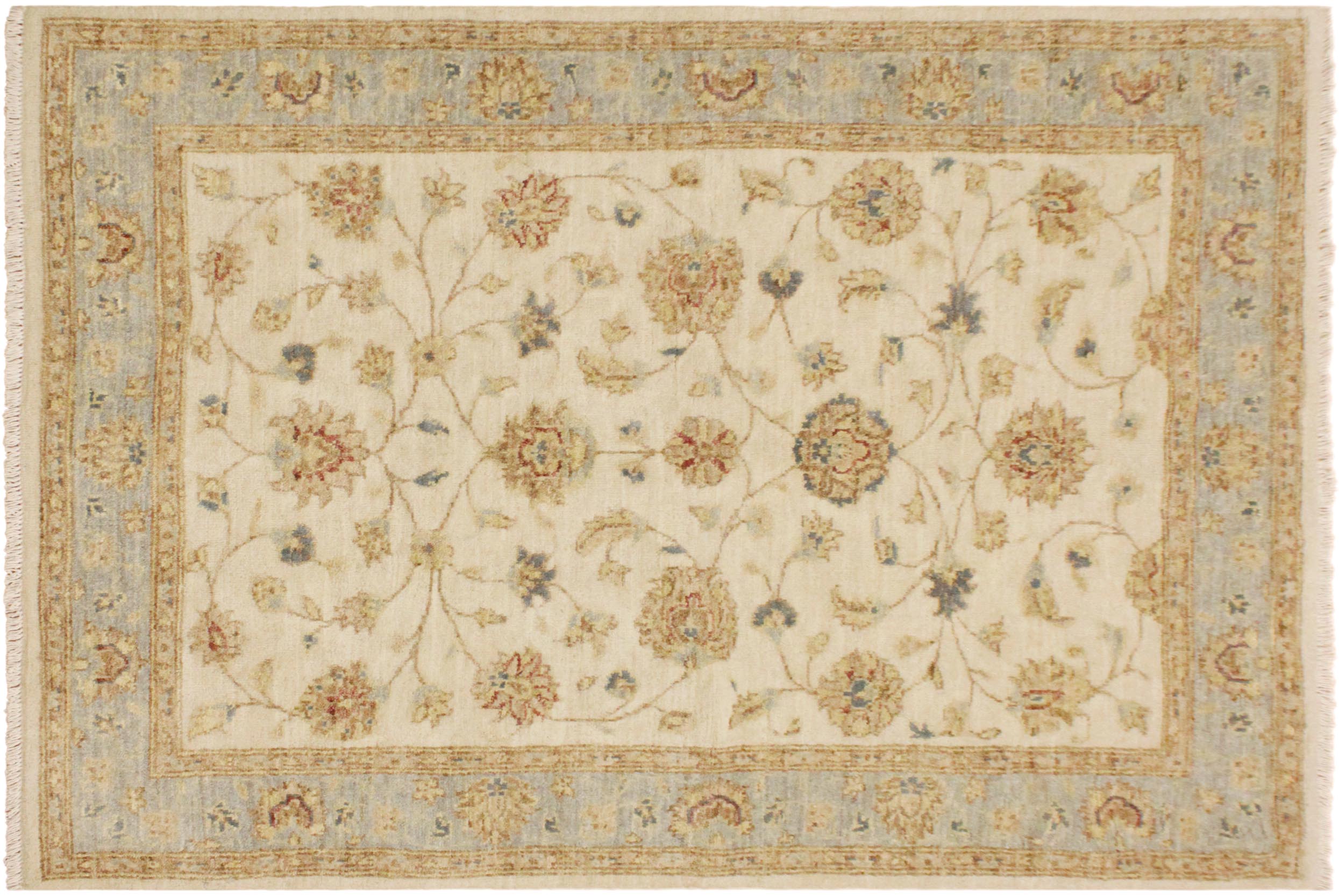 handmade Traditional Kafkaz Ivory Blue Hand Knotted RECTANGLE 100% WOOL area rug 4x6