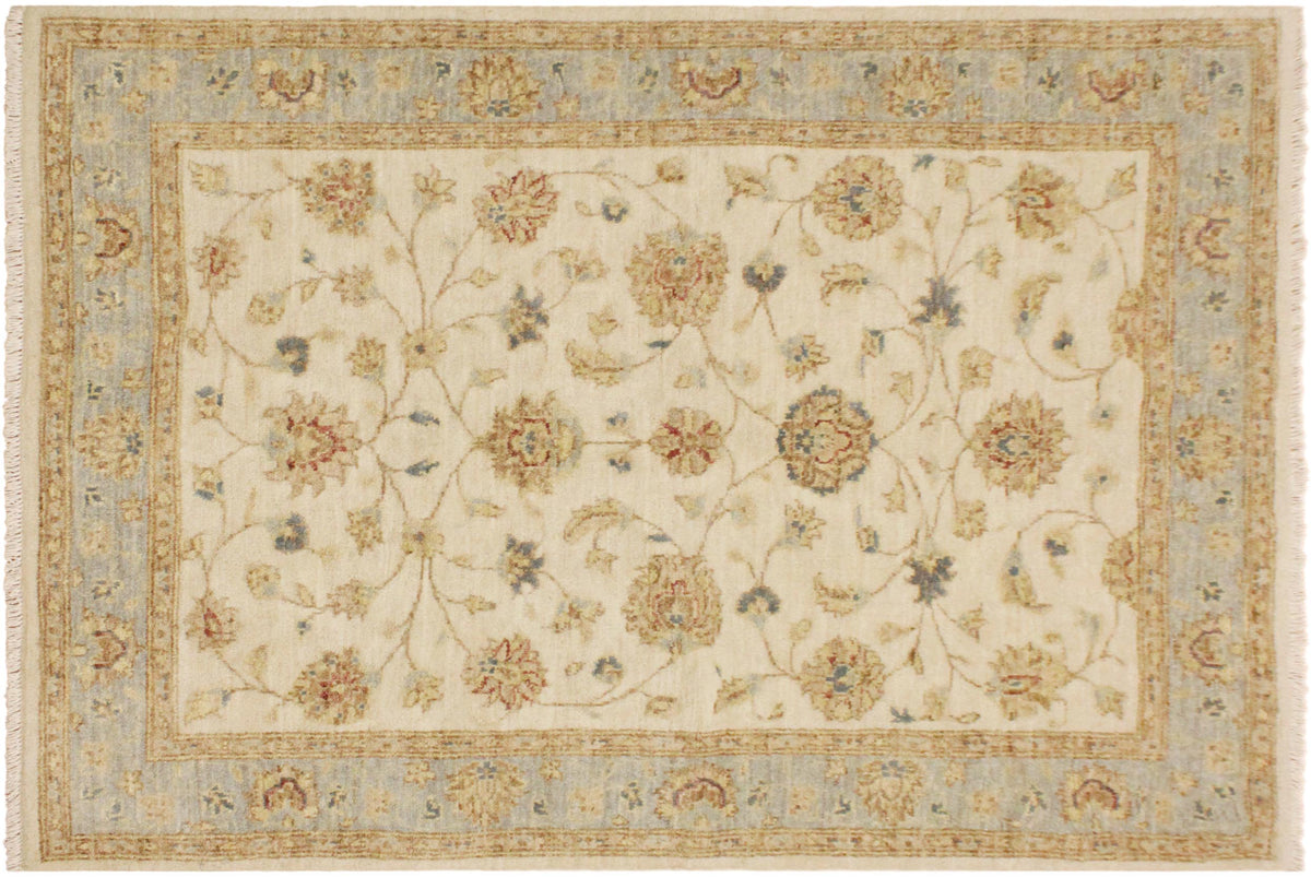 handmade Traditional Kafkaz Ivory Blue Hand Knotted RECTANGLE 100% WOOL area rug 4x6
