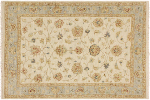 handmade Traditional Kafkaz Ivory Blue Hand Knotted RECTANGLE 100% WOOL area rug 4x6