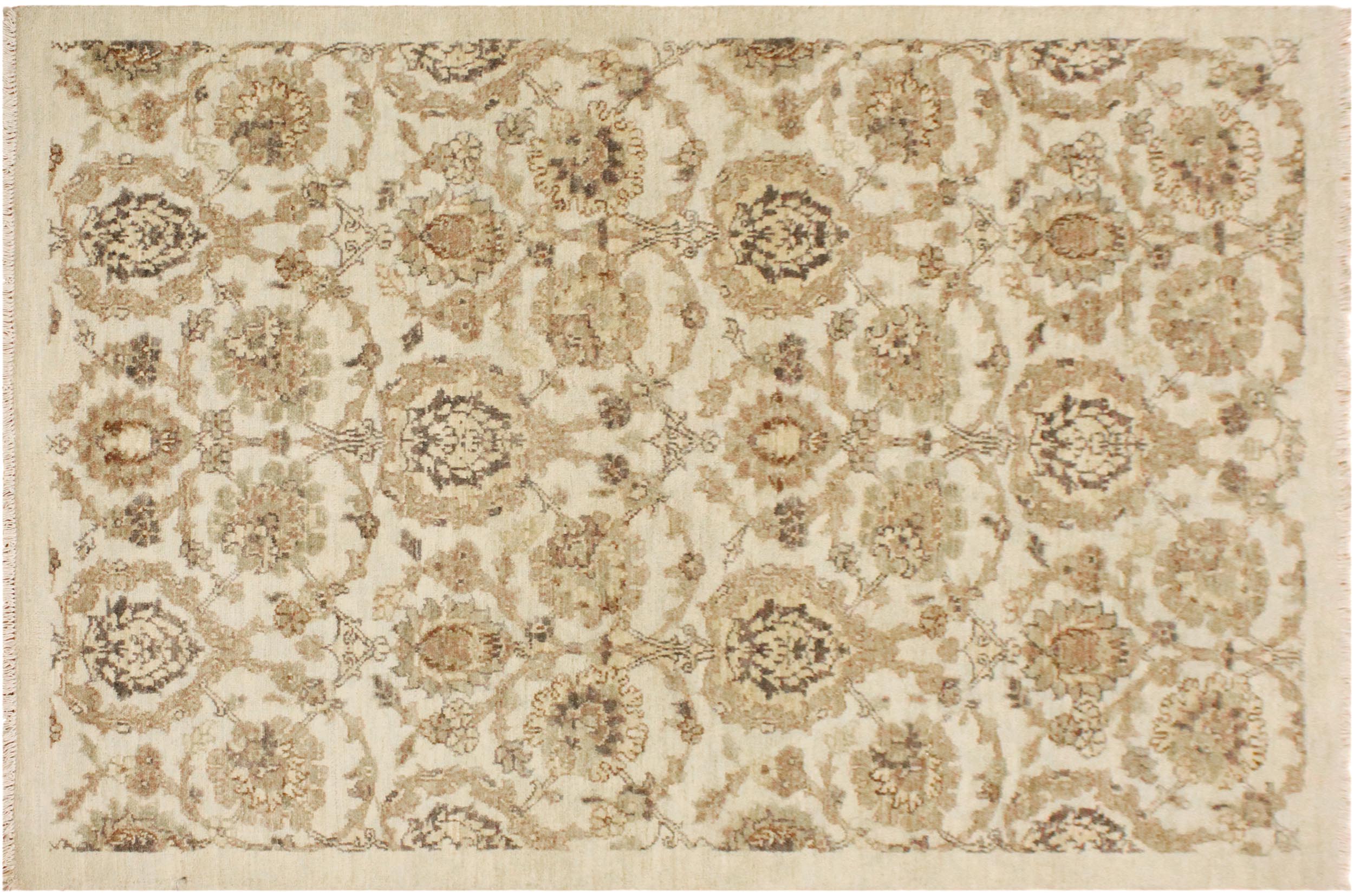 handmade Modern Kafkaz Ivory Tan Hand Knotted RECTANGLE 100% WOOL area rug 4' x 6'