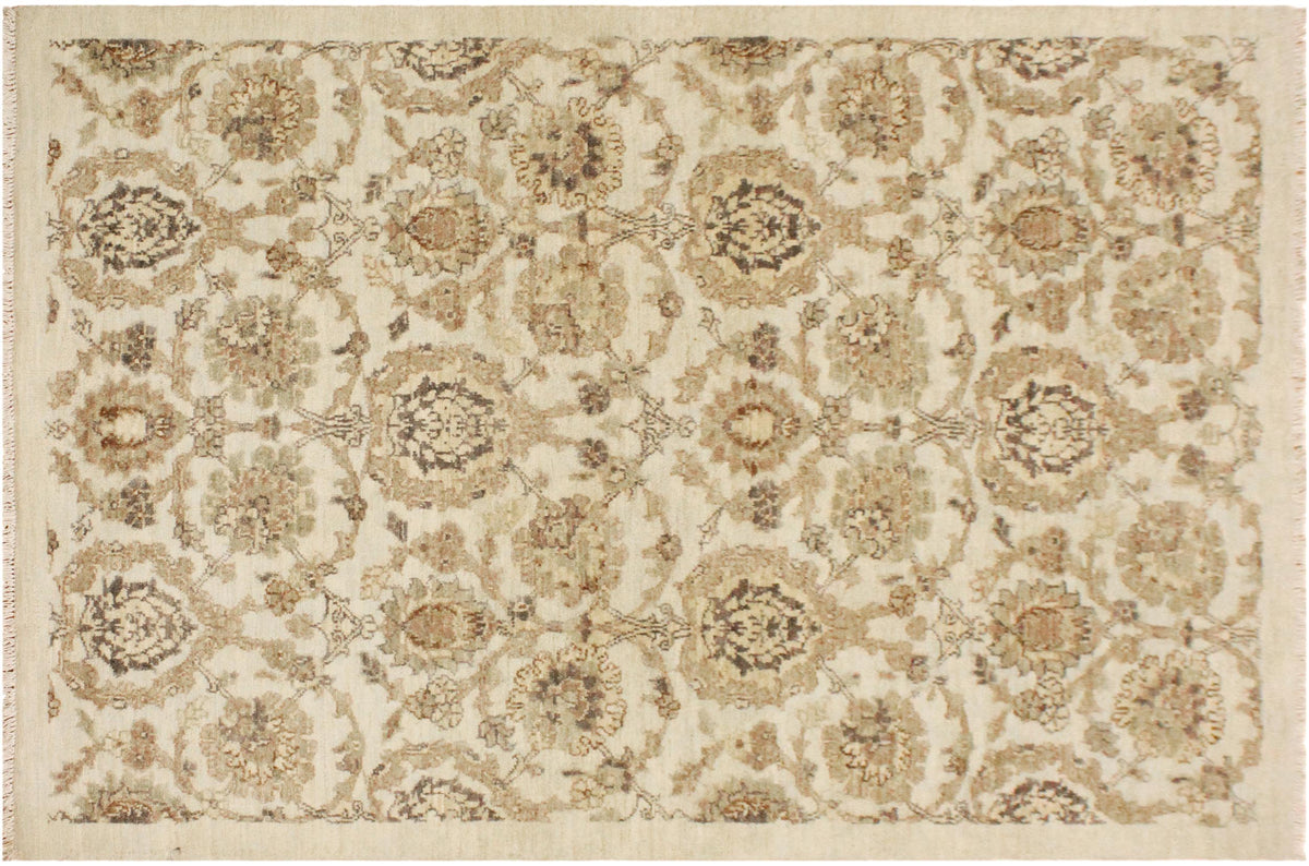 handmade Modern Kafkaz Ivory Tan Hand Knotted RECTANGLE 100% WOOL area rug 4' x 6'