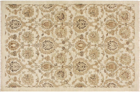 handmade Modern Kafkaz Ivory Tan Hand Knotted RECTANGLE 100% WOOL area rug 4' x 6'