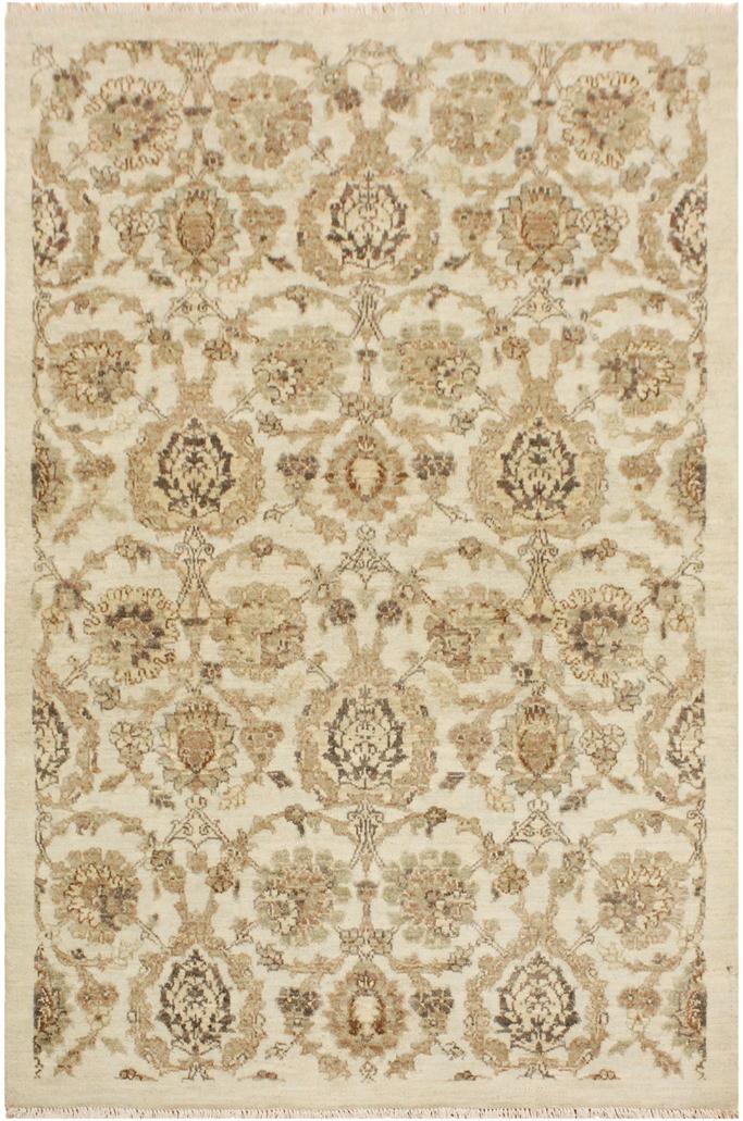 handmade Transitional Kafkaz Ivory Tan Hand Knotted RECTANGLE 100% WOOL area rug 4X6