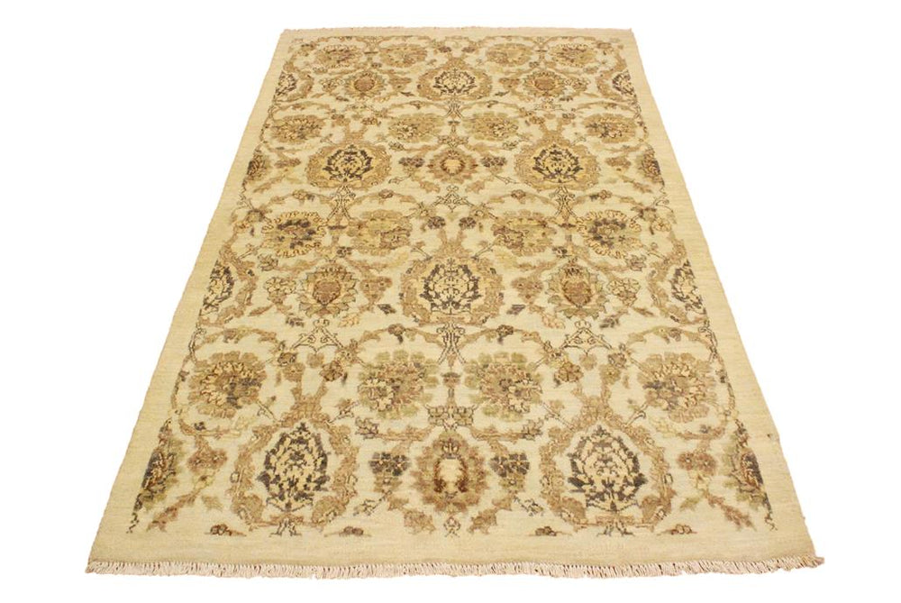 handmade Transitional Kafkaz Ivory Tan Hand Knotted RECTANGLE 100% WOOL area rug 4X6