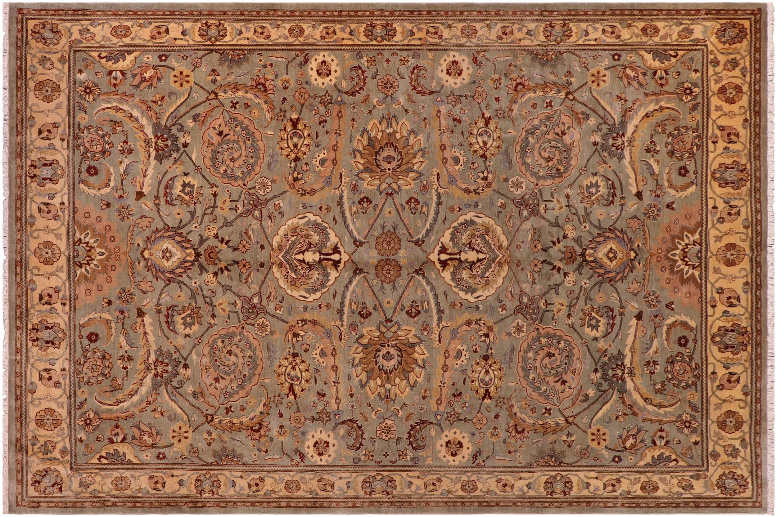 handmade Traditional Lahore Greenish Gr Gold Hand Knotted RECTANGLE 100% WOOL area rug 8' x 10'