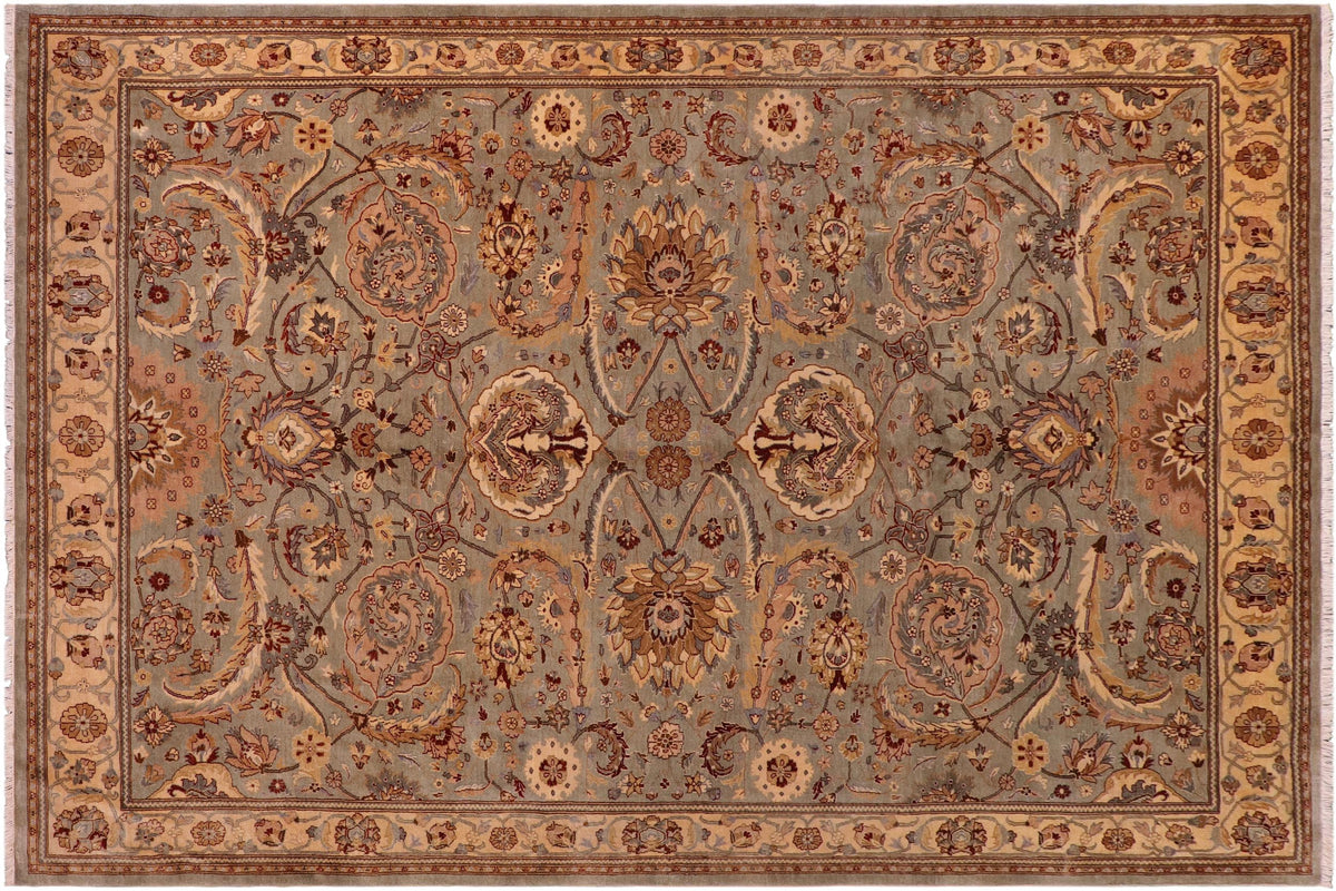 handmade Traditional Lahore Greenish Gr Gold Hand Knotted RECTANGLE 100% WOOL area rug 8' x 10'