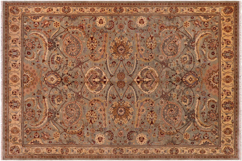 handmade Traditional Lahore Greenish Gr Gold Hand Knotted RECTANGLE 100% WOOL area rug 8' x 10'