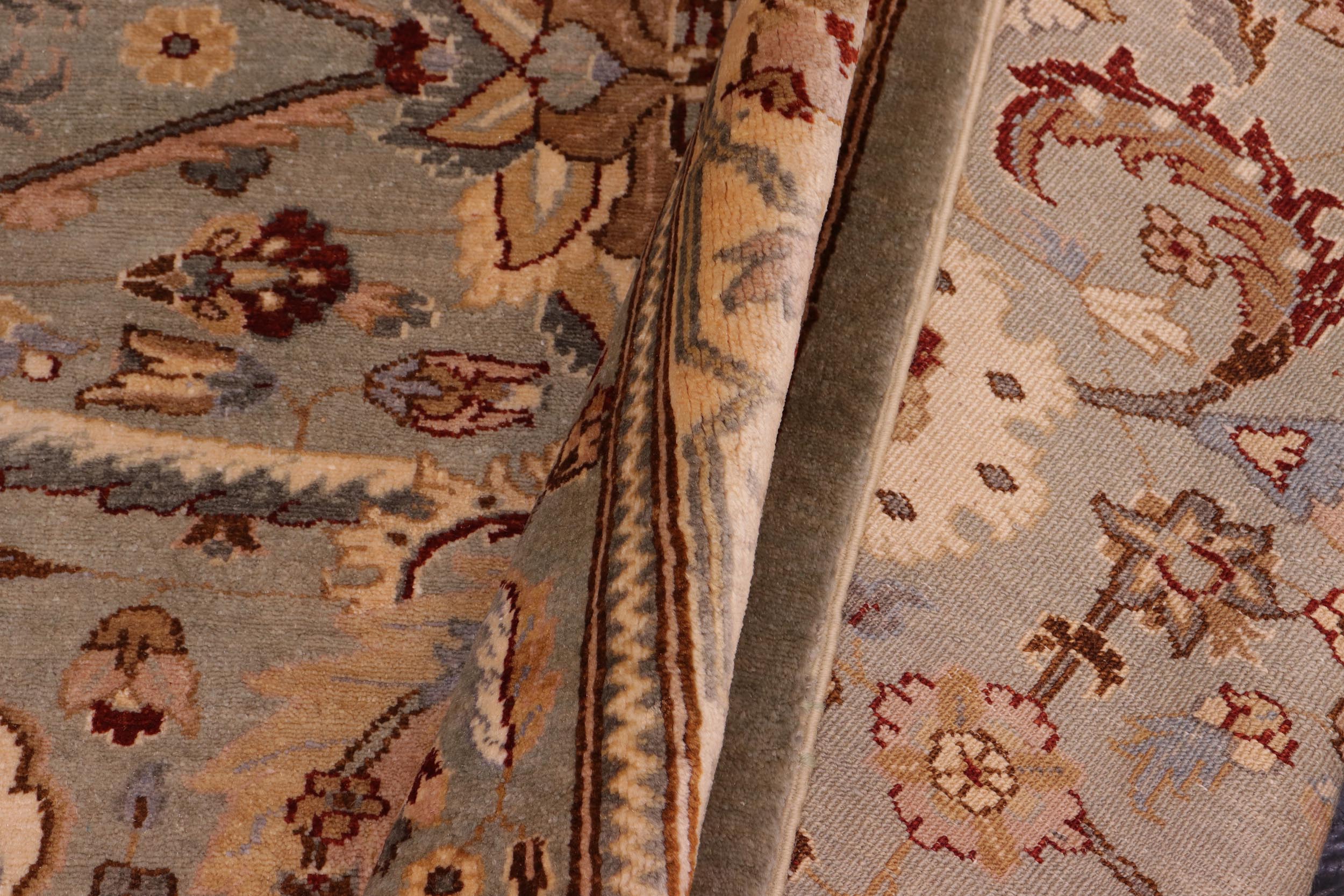 handmade Traditional Lahore Greenish Gr Gold Hand Knotted RECTANGLE 100% WOOL area rug 8' x 10'