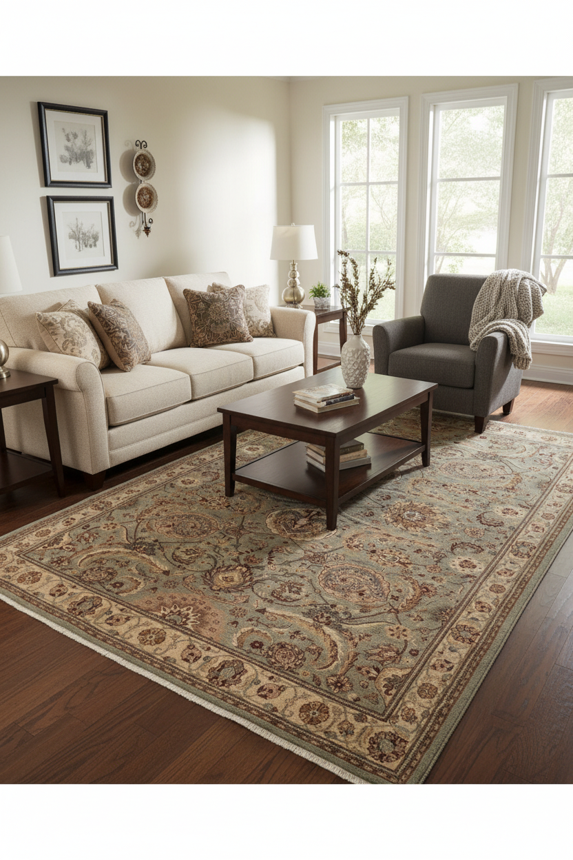 Turkish Knotted Istanbul Natalie Greenish Gr/Gold Wool Rug - 8'0'' x 10'0''