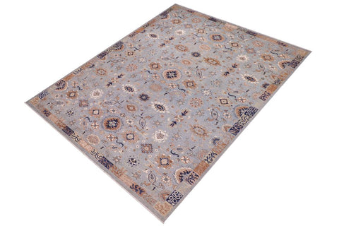 handmade Modern Kafkaz Blue Tan Hand Knotted RECTANGLE 100% WOOL area rug 9' x 12'