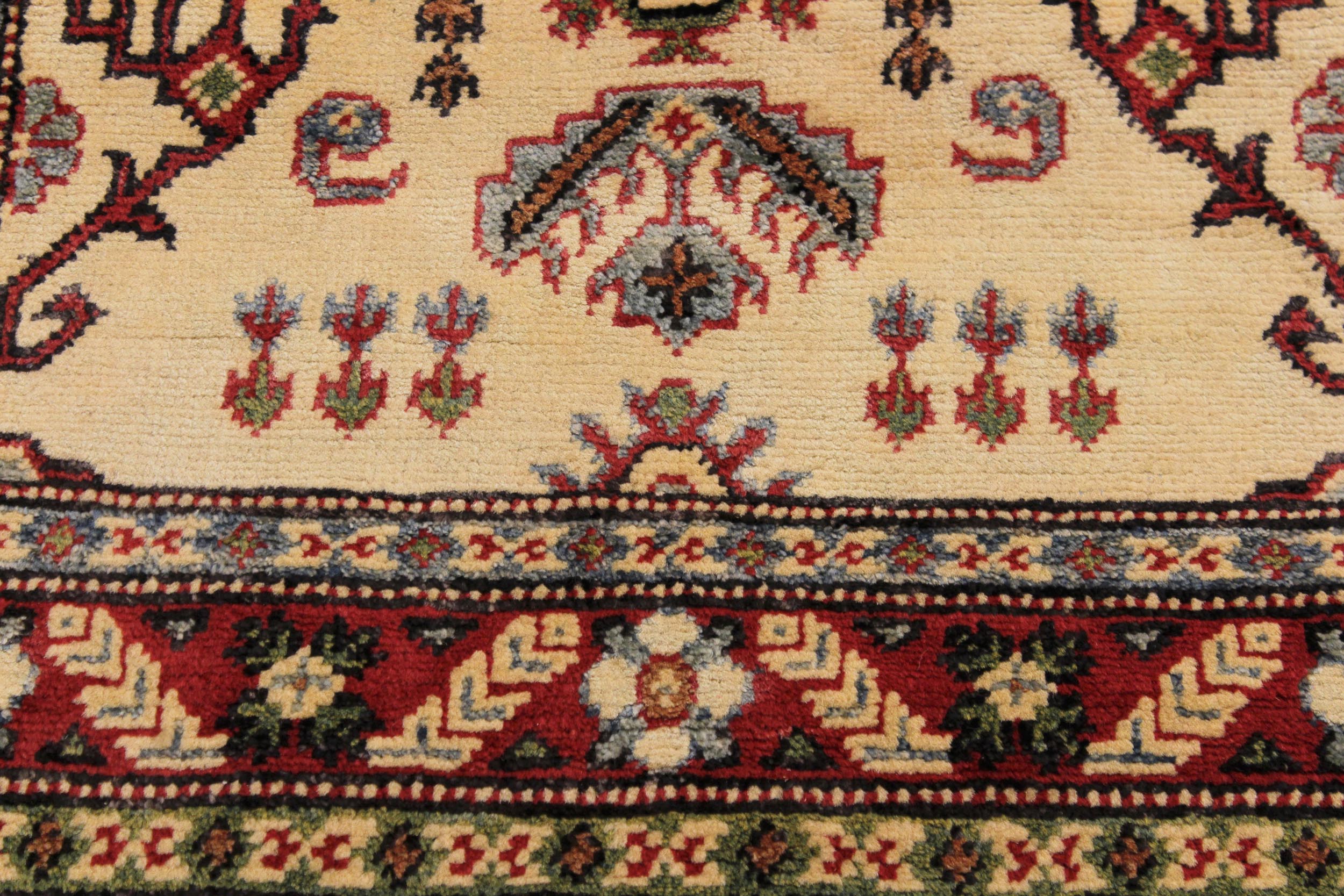 handmade Geometric Kazak Ivory Red Hand Knotted RUNNER 100% WOOL area rug 3x10