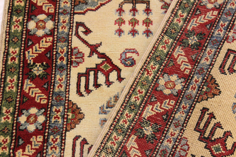 handmade Geometric Kazak Ivory Red Hand Knotted RUNNER 100% WOOL area rug 3x10