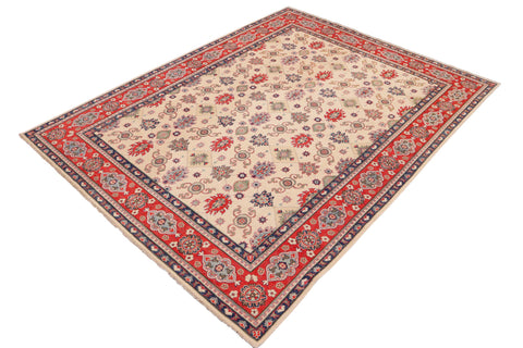 handmade Geometric Kazak Beige Red Hand Knotted RECTANGLE 100% WOOL area rug 9'X12'