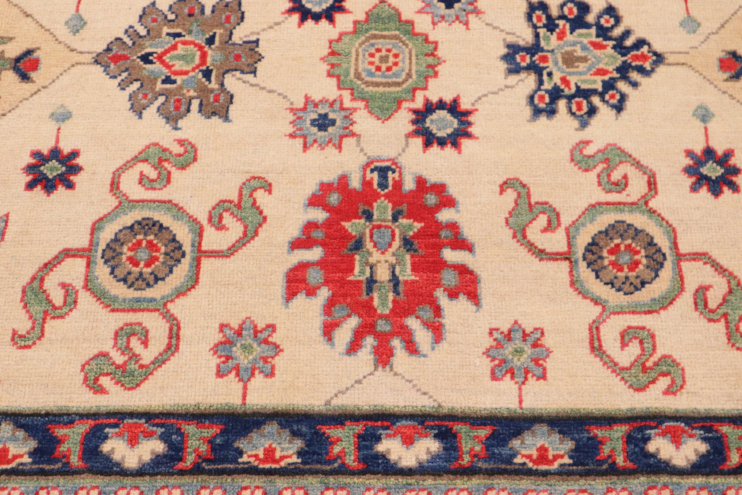 handmade Geometric Kazak Beige Red Hand Knotted RECTANGLE 100% WOOL area rug 9'X12'