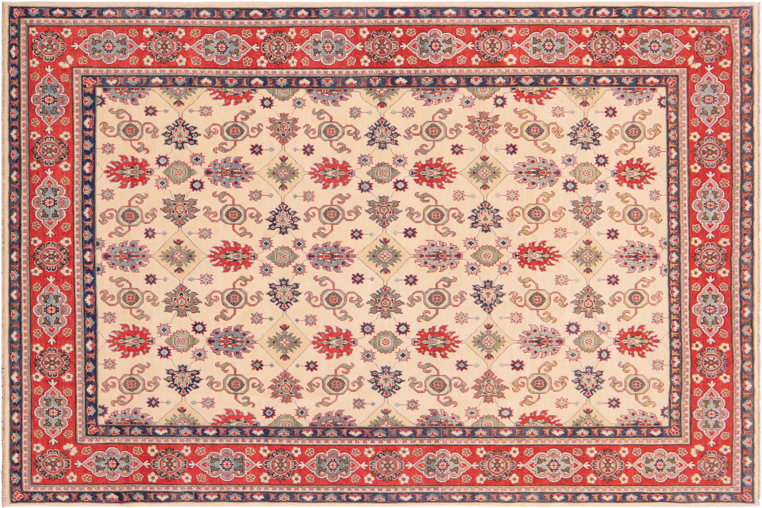 handmade Geometric Kazak Beige Red Hand Knotted RECTANGLE 100% WOOL area rug 9'X12'