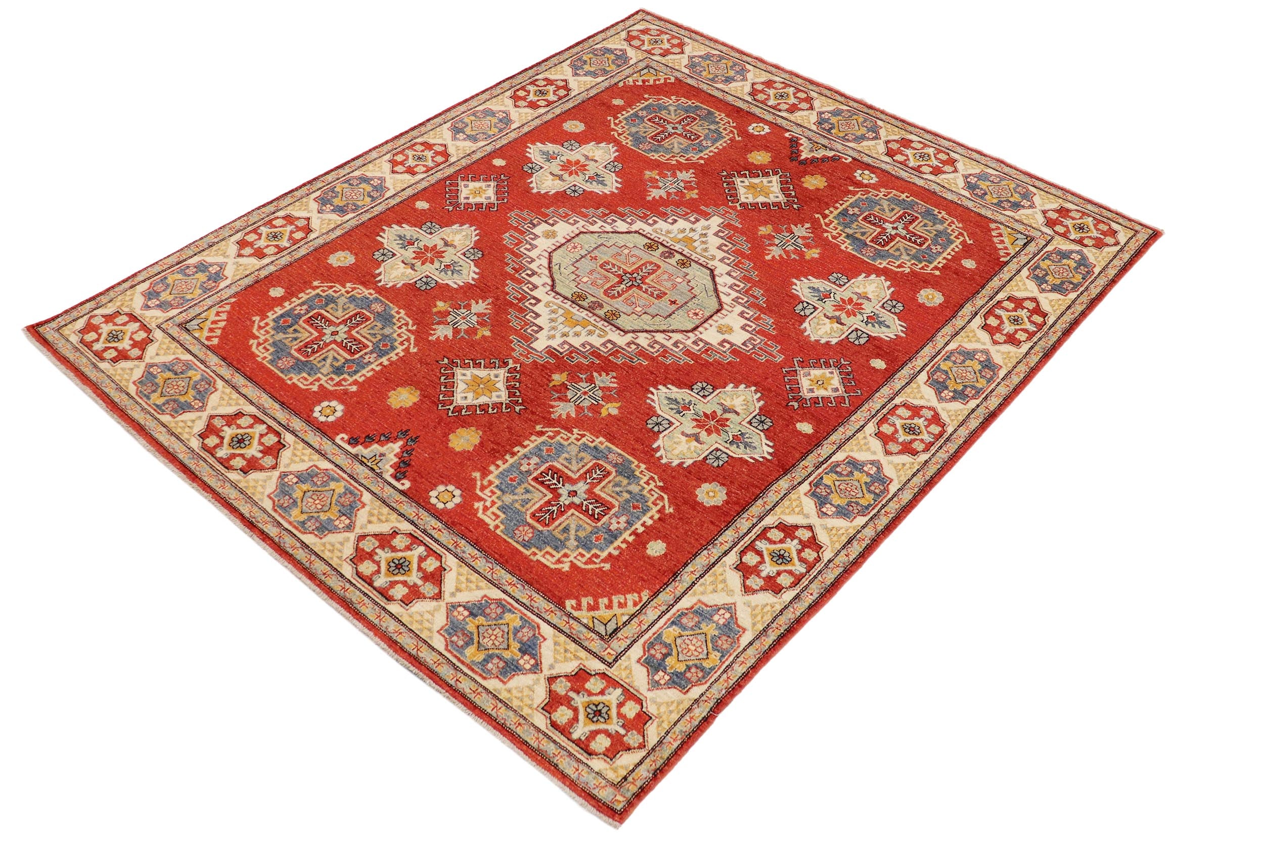 handmade Geometric Kazak Rust Beige Hand Knotted RECTANGLE 100% WOOL area rug 8'X10'