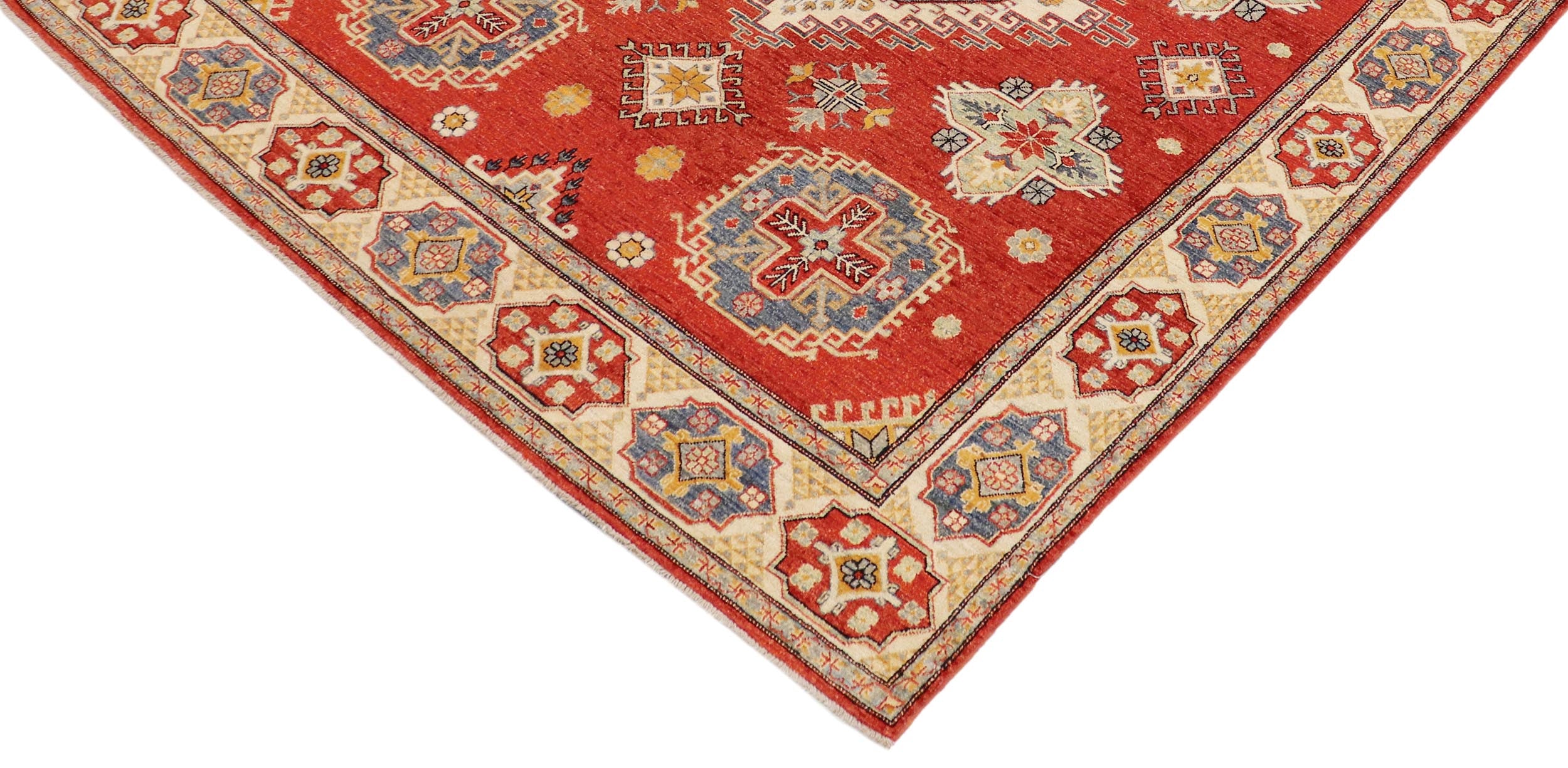 handmade Geometric Kazak Rust Beige Hand Knotted RECTANGLE 100% WOOL area rug 8'X10'
