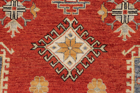 handmade Geometric Kazak Rust Beige Hand Knotted RECTANGLE 100% WOOL area rug 8'X10'