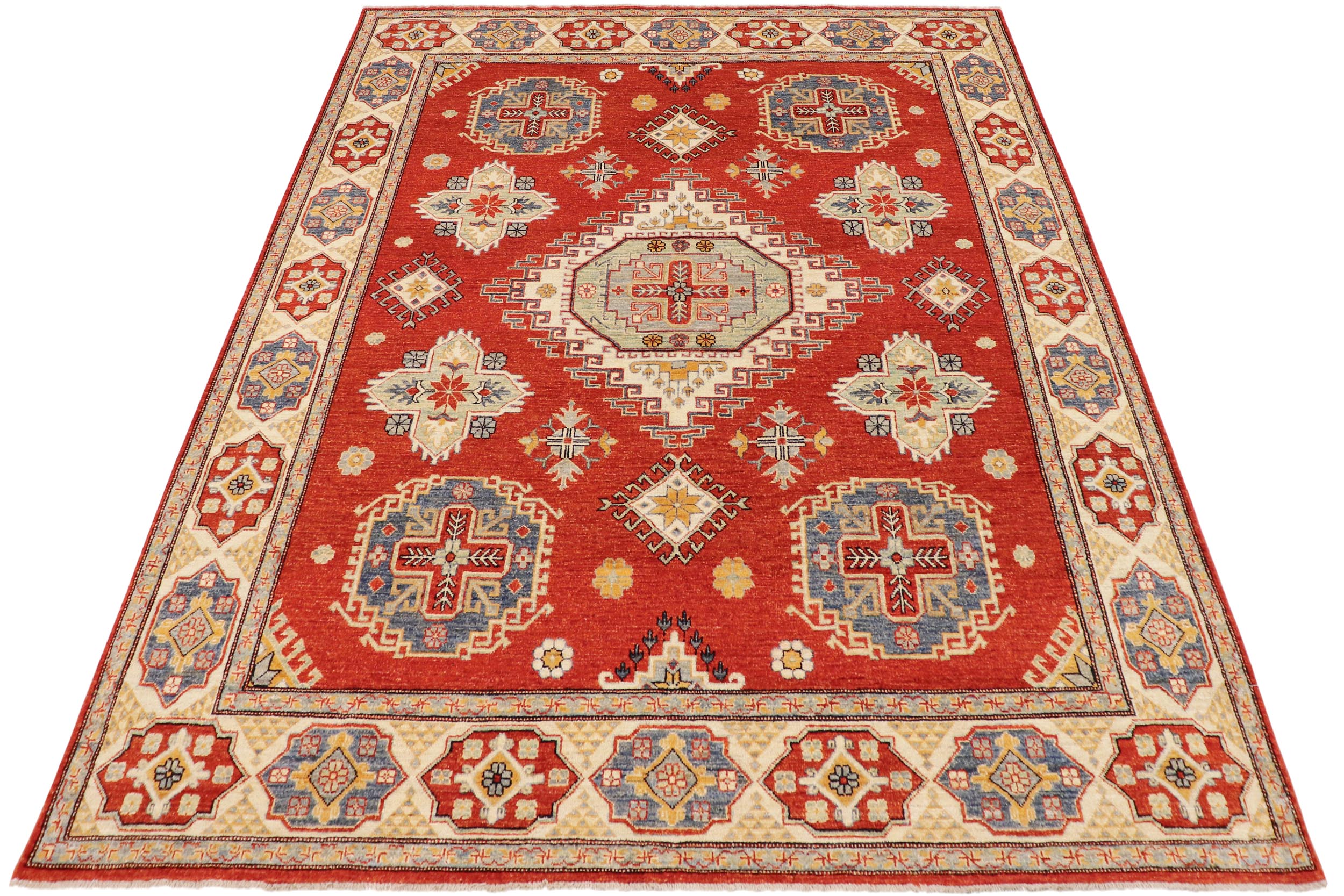handmade Geometric Kazak Rust Beige Hand Knotted RECTANGLE 100% WOOL area rug 8'X10'