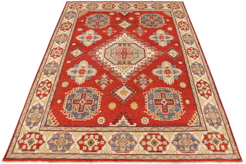 handmade Geometric Kazak Rust Beige Hand Knotted RECTANGLE 100% WOOL area rug 8'X10'