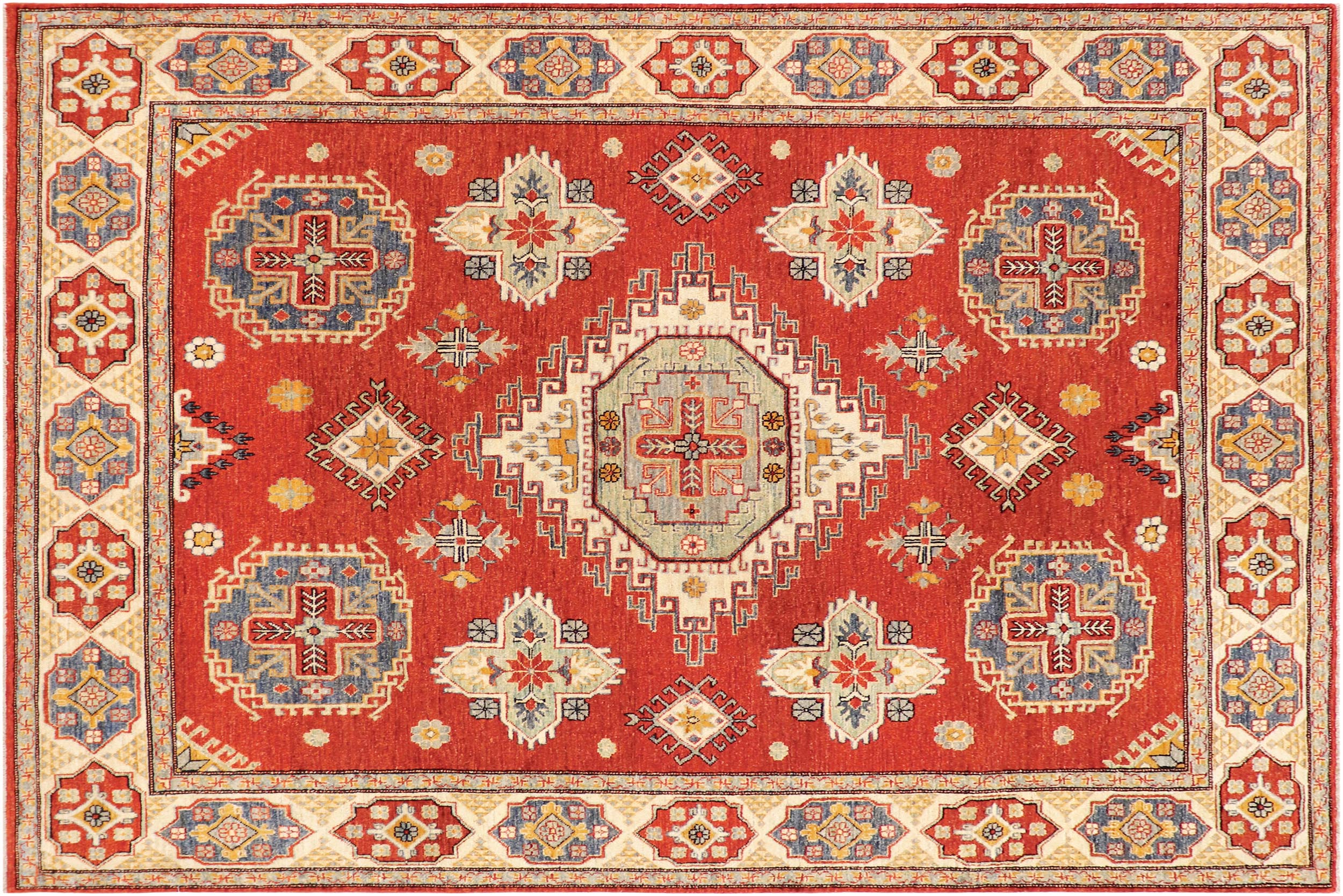 handmade Geometric Kazak Rust Beige Hand Knotted RECTANGLE 100% WOOL area rug 8'X10'