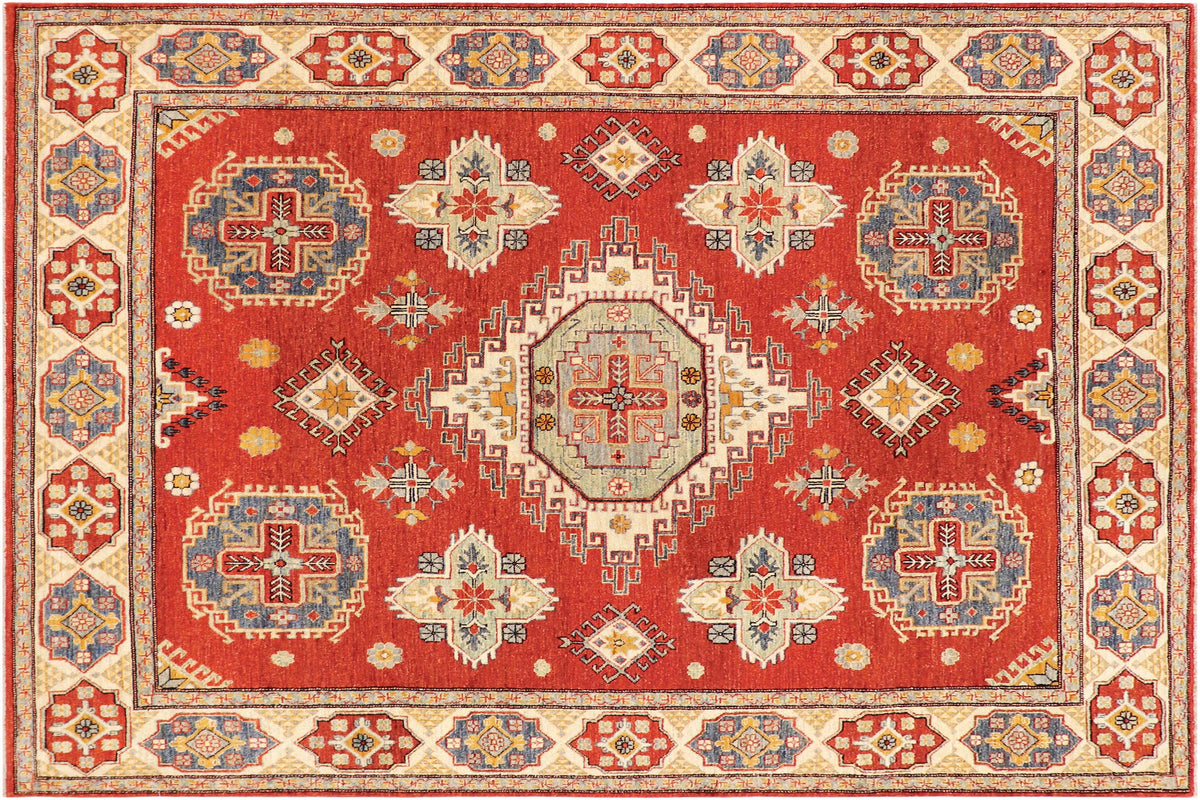 handmade Geometric Kazak Rust Beige Hand Knotted RECTANGLE 100% WOOL area rug 8'X10'