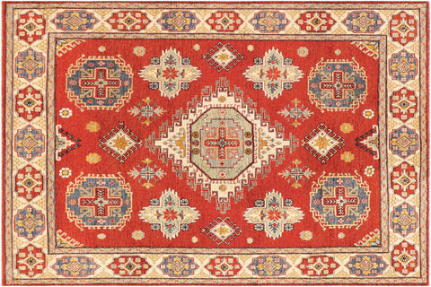 handmade Geometric Kazak Rust Beige Hand Knotted RECTANGLE 100% WOOL area rug 8'X10'