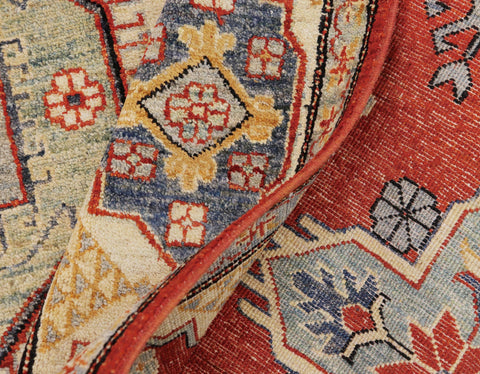 handmade Geometric Kazak Rust Beige Hand Knotted RECTANGLE 100% WOOL area rug 8'X10'