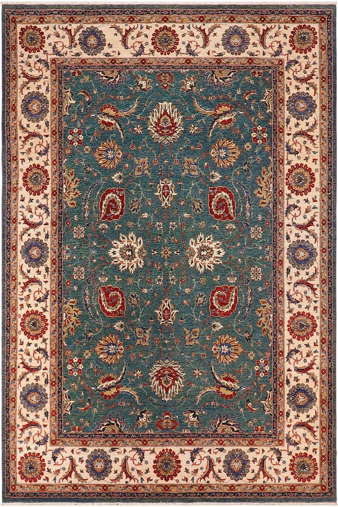 handmade Traditional Kafkaz Green Ivory Hand Knotted RECTANGLE 100% WOOL area rug 9X11