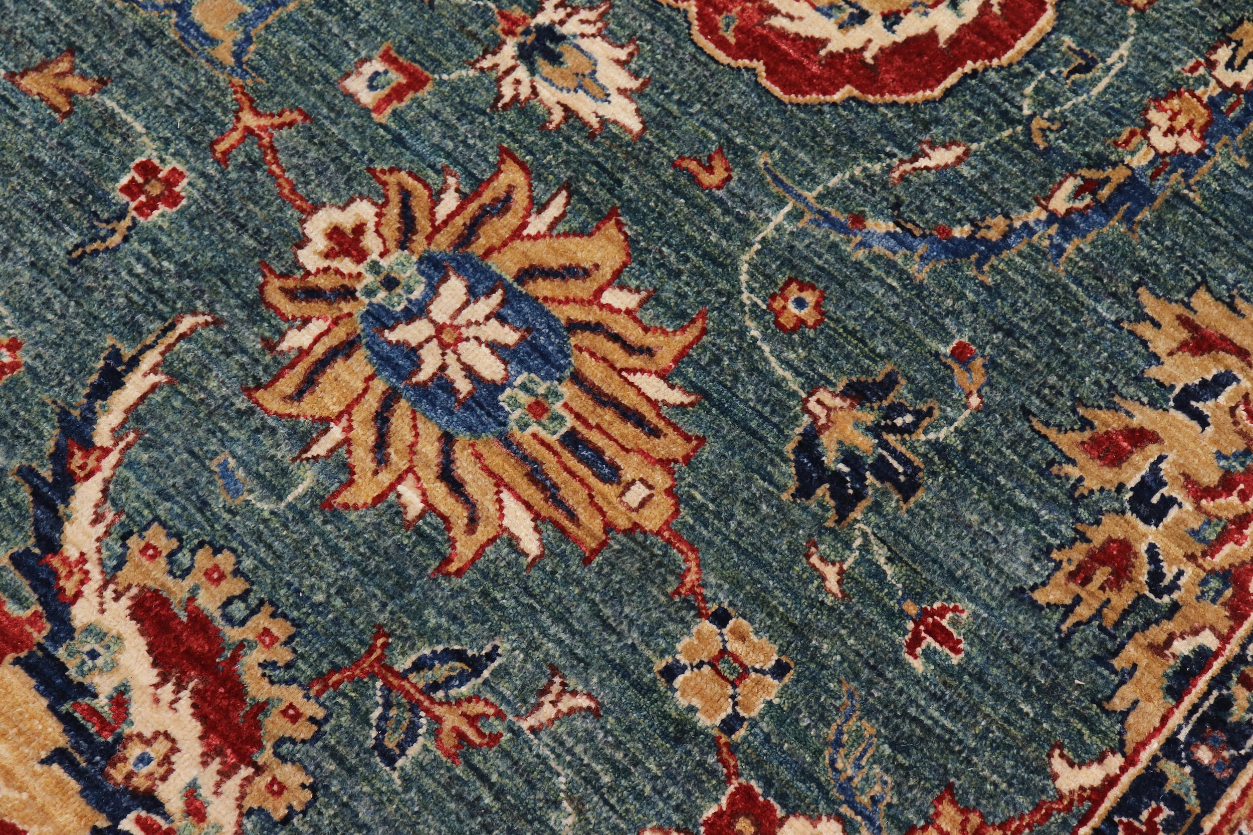 handmade Traditional Kafkaz Green Ivory Hand Knotted RECTANGLE 100% WOOL area rug 9x11