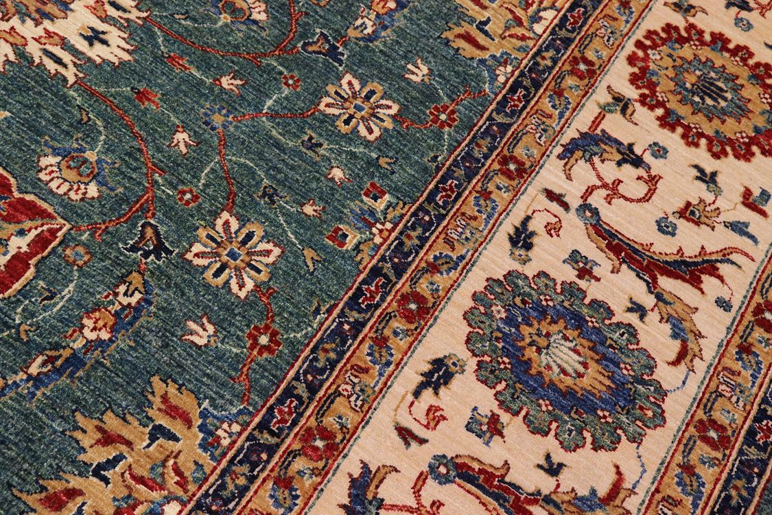 handmade Traditional Kafkaz Green Ivory Hand Knotted RECTANGLE 100% WOOL area rug 9x11