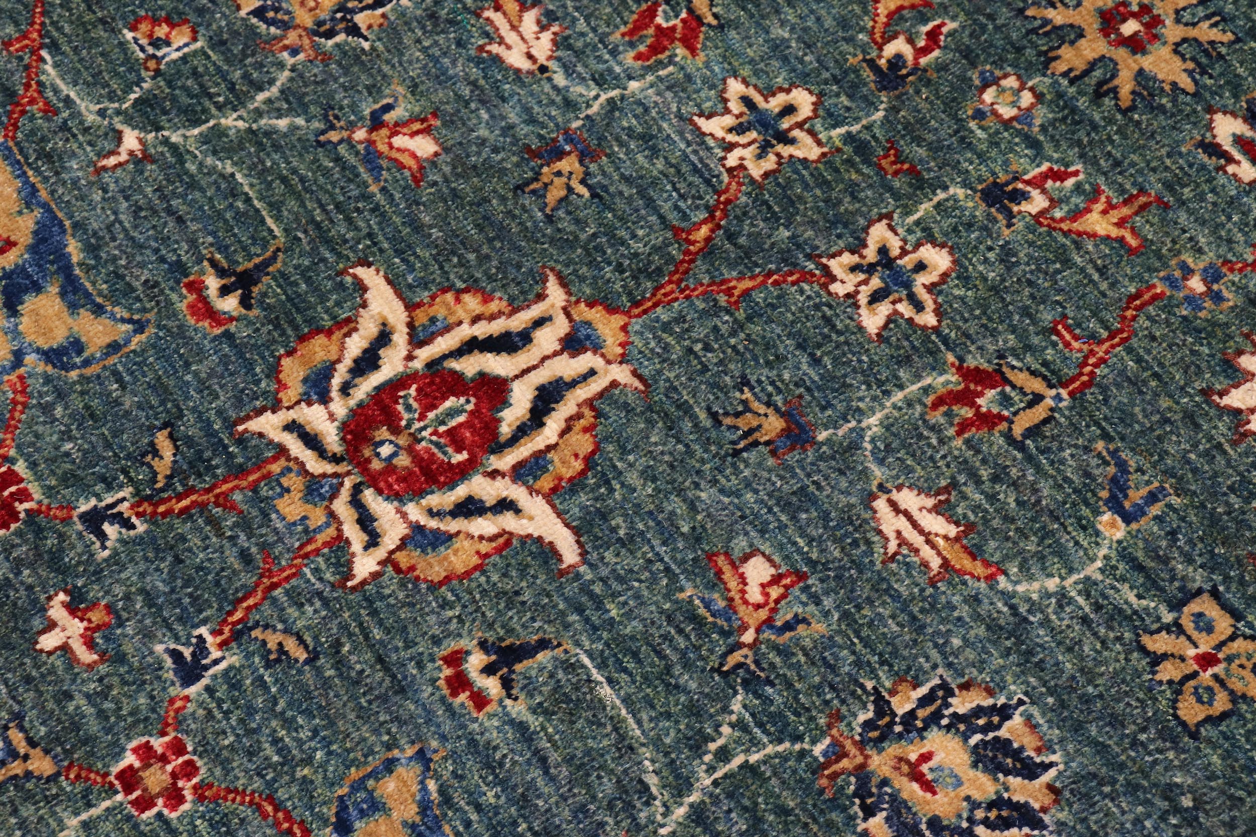 handmade Traditional Kafkaz Green Ivory Hand Knotted RECTANGLE 100% WOOL area rug 9x11