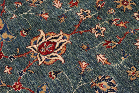 handmade Traditional Kafkaz Green Ivory Hand Knotted RECTANGLE 100% WOOL area rug 9x11