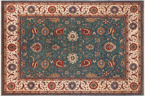 handmade Traditional Kafkaz Green Ivory Hand Knotted RECTANGLE 100% WOOL area rug 9x11