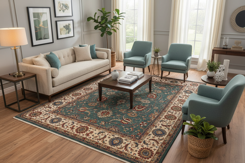 handmade Traditional Kafkaz Green Ivory Hand Knotted RECTANGLE 100% WOOL area rug 9x11