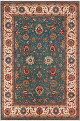 handmade Traditional Kafkaz Green Ivory Hand Knotted RECTANGLE 100% WOOL area rug 9X11