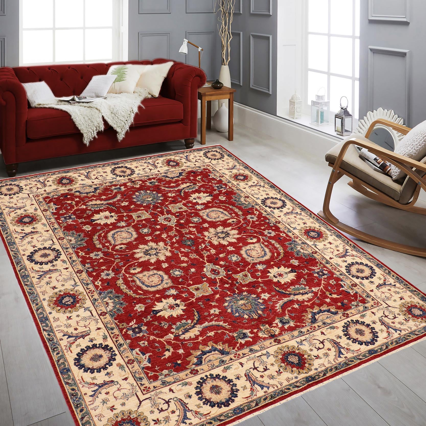 handmade Traditional Kafkaz Red Ivory Hand Knotted RECTANGLE 100% WOOL area rug 8x10