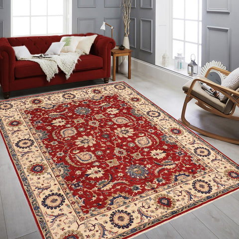 handmade Traditional Kafkaz Red Ivory Hand Knotted RECTANGLE 100% WOOL area rug 8x10