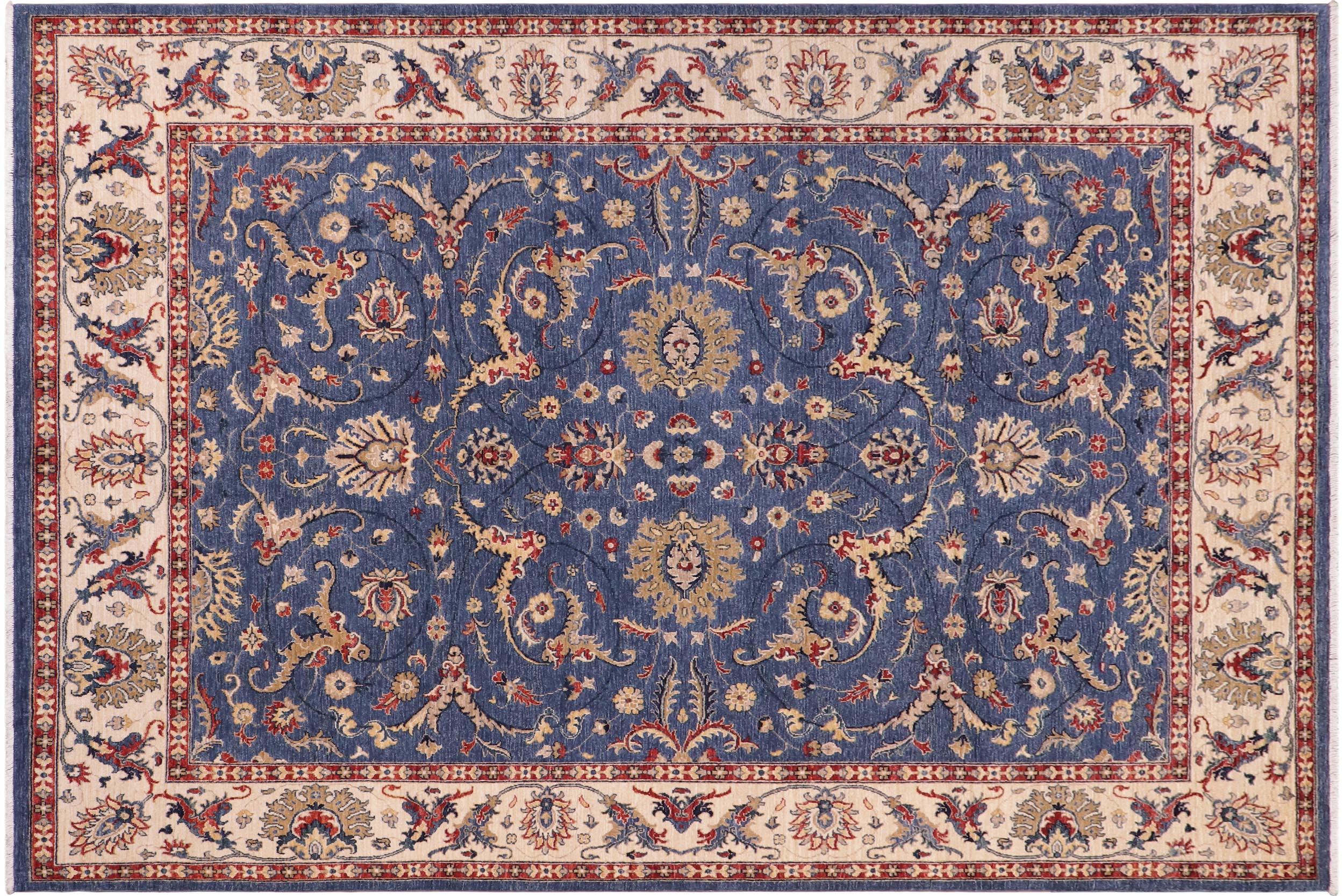 handmade Traditional Kafkaz Blue Ivory Hand Knotted RECTANGLE 100% WOOL area rug 8x10