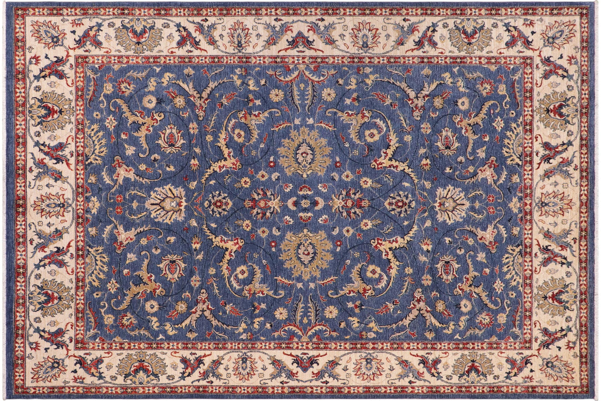 handmade Traditional Kafkaz Blue Ivory Hand Knotted RECTANGLE 100% WOOL area rug 8x10