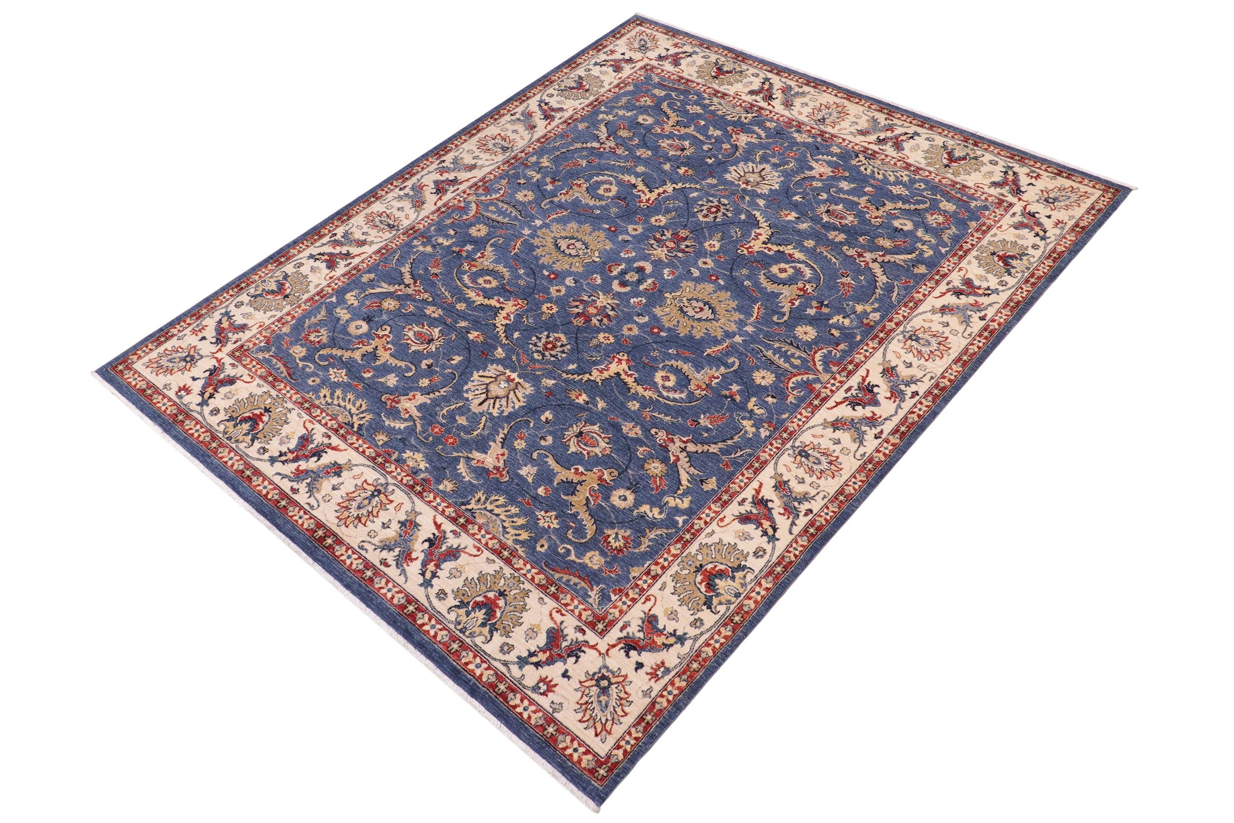 handmade Traditional Kafkaz Blue Ivory Hand Knotted RECTANGLE 100% WOOL area rug 8x10