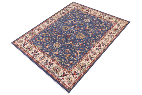 handmade Traditional Kafkaz Blue Ivory Hand Knotted RECTANGLE 100% WOOL area rug 8x10