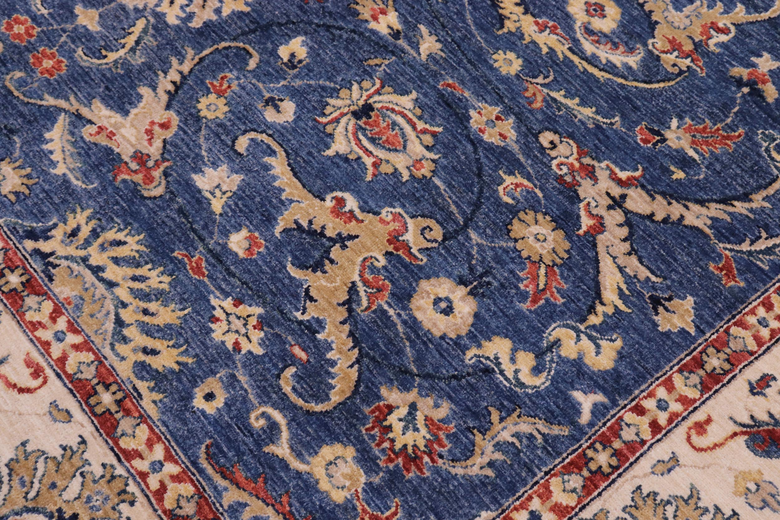 handmade Traditional Kafkaz Blue Ivory Hand Knotted RECTANGLE 100% WOOL area rug 8x10