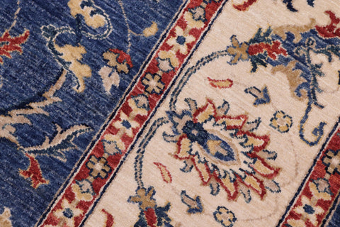 handmade Traditional Kafkaz Blue Ivory Hand Knotted RECTANGLE 100% WOOL area rug 8x10