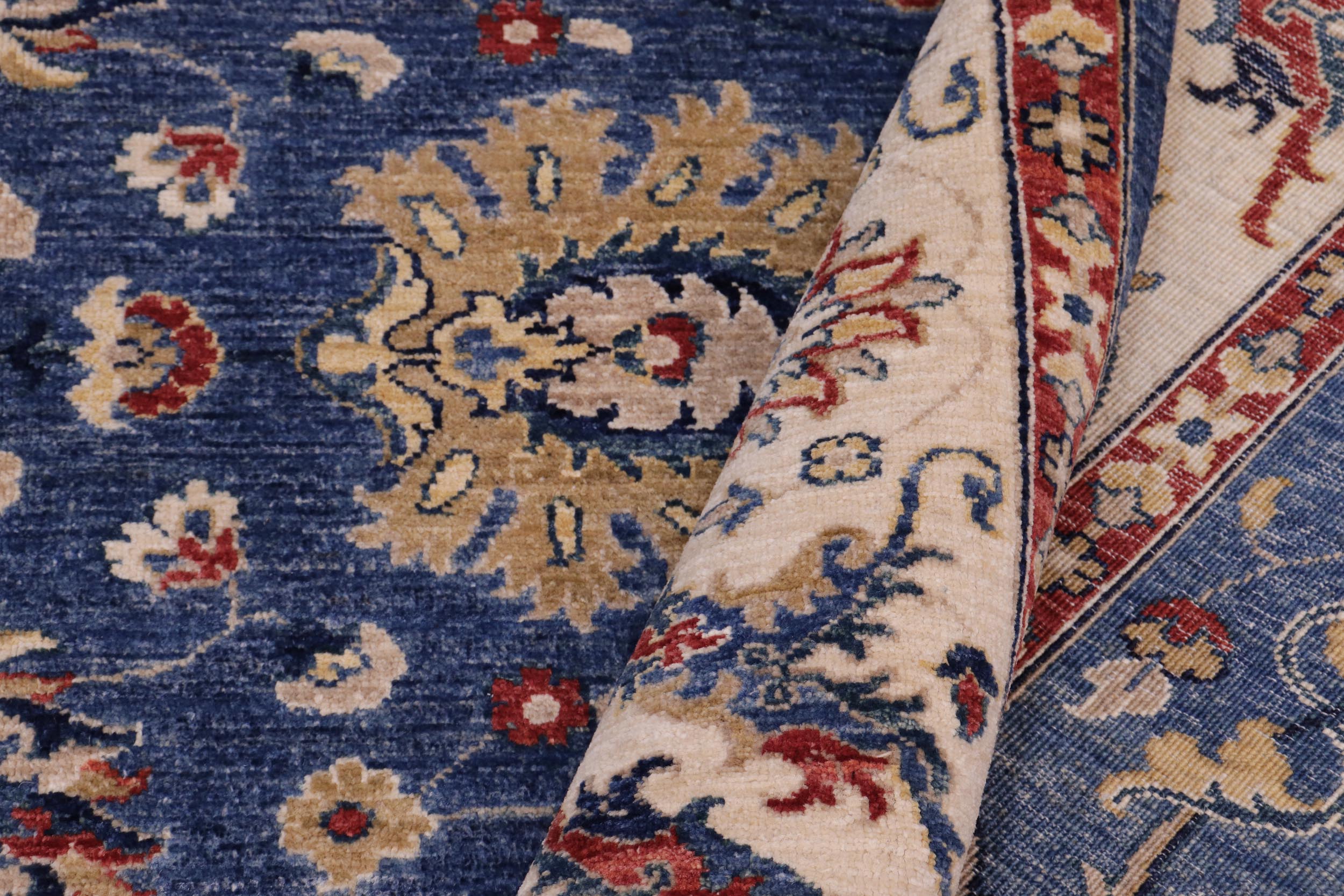 handmade Traditional Kafkaz Blue Ivory Hand Knotted RECTANGLE 100% WOOL area rug 8x10